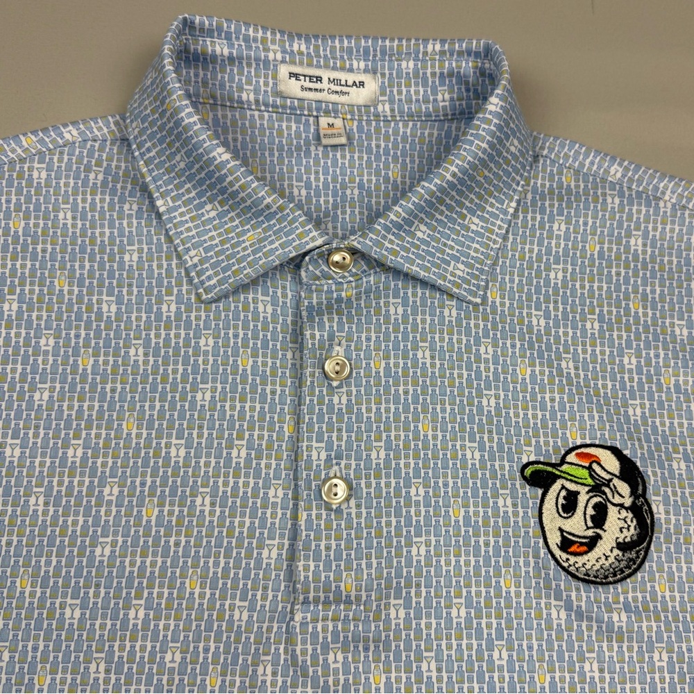 Peter Millar Summer Comfort Mens Martini Golf Polo Sz Medium AOP Shaker Glass B7
